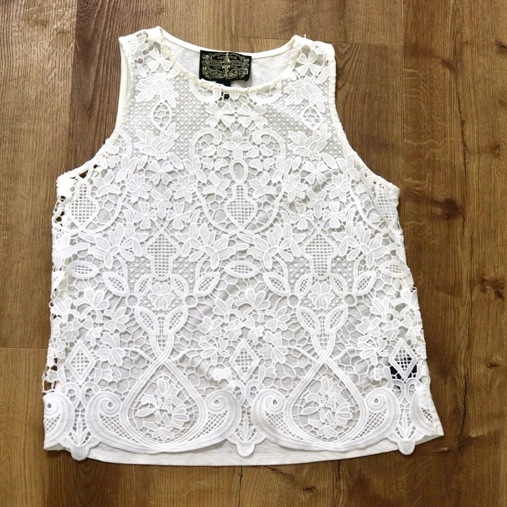 James Coviello sheer lace Sleeveless Top White cottage, festival coastal cowgirl
